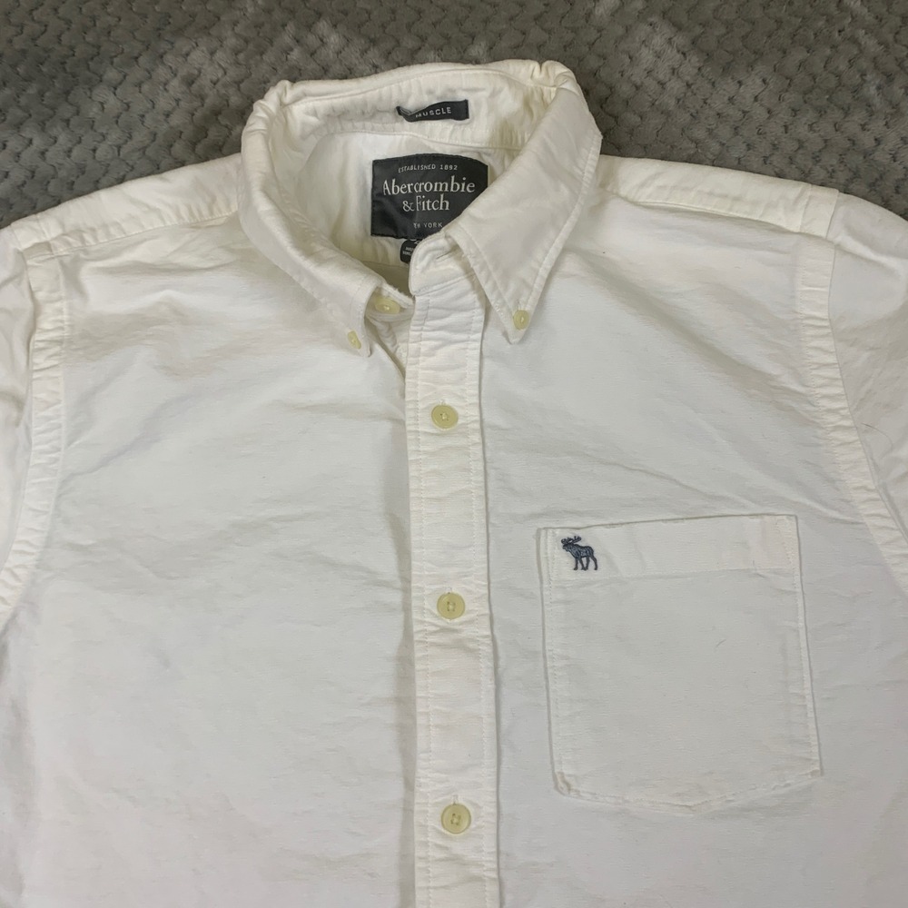 Abercrombie Fitch Oxford Shirt Mens L White Muscle Fit Long Sleeve Button Down